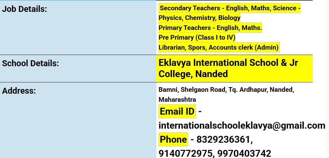 School Jobs at  Eklavya International School & Jr College ,  Nanded